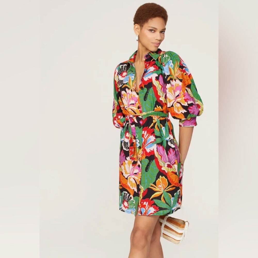 RTR Sz 42 (XL) Scotch & SodaPuff Sleeve Midi Dress Multicolored Tropical Print